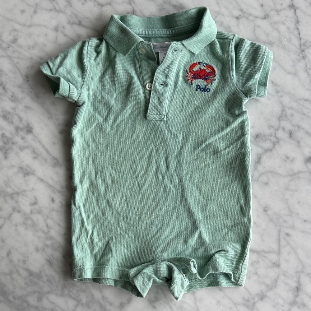 Ralph Lauren Mint Polo Baby One-Piece with Crab Embroidery